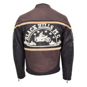 Men's Leather Racing Badges Jacket ‘Black Hills’ Brown rear view