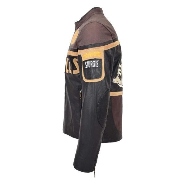 Men's Leather Racing Badges Jacket ‘Black Hills’ Brown lateral view