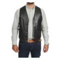 Front view of Men's Leather Traditional Waistcoat Petrelli Black