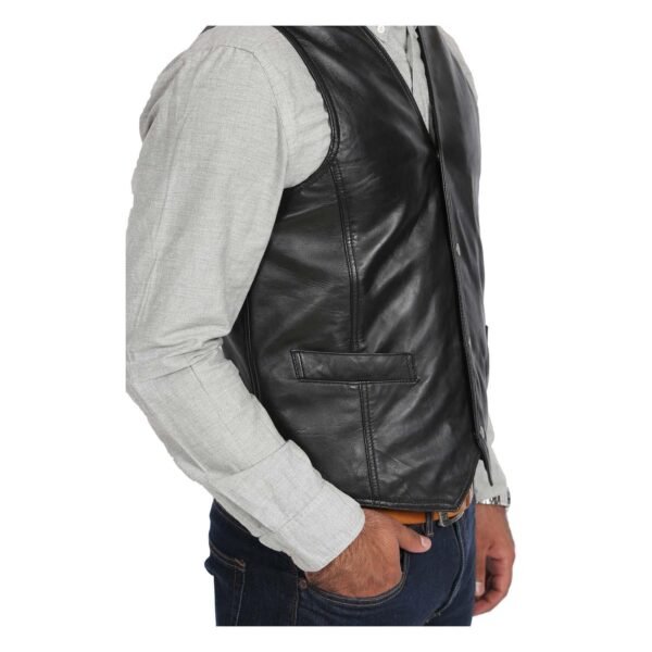 Angled view of Men's Leather Traditional Waistcoat Petrelli Black