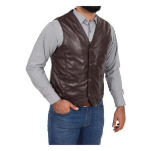 Mens Leather Traditional Waistcoat Petrelli Brown