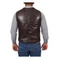 Back view of Men's Leather Traditional Waistcoat Petrelli Brown