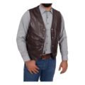 Front view of Men's Leather Traditional Waistcoat Petrelli Brown