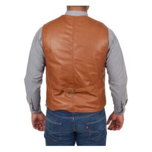 Back view of Men's Leather Traditional Waistcoat Petrelli Tan