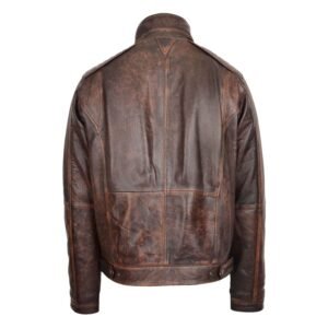 Men's Leather Urban Biker Style Jacket Hugo Brown Vintage rear view