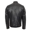 Men's Leather Zip Box Harrington Jacket James Black rear side view