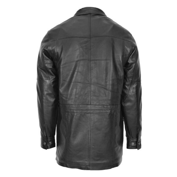 Rear view of Men's Leather Winter Car Coat Hip Length Jason