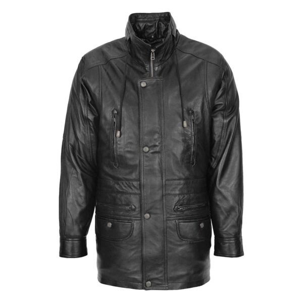 Front view of Men's Leather Winter Car Coat Hip Length Jason