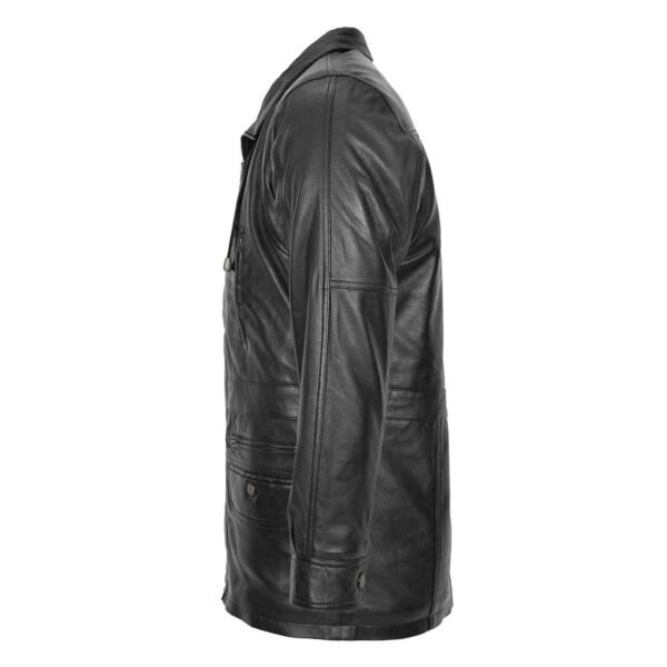 Angled view of Men's Leather Winter Car Coat Hip Length Jason