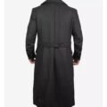 Back view Men's Premium Double Breasted Grey Wool Coat