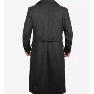 Back view Men's Premium Double Breasted Grey Wool Coat