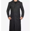 Front view Men's Premium Double Breasted Grey Wool Coat