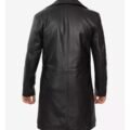 Back view of Men's Premium Lambskin Long Leather Coat Black