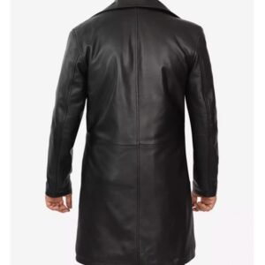 Back view of Men's Premium Lambskin Long Leather Coat Black