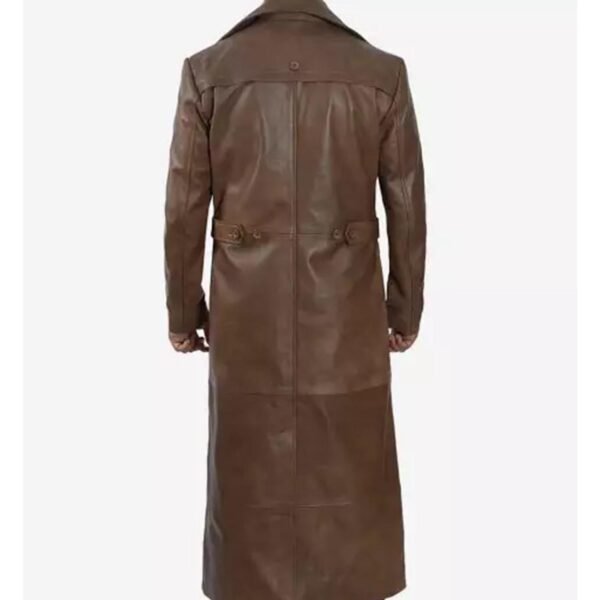 Back view of Men’s Real Lambskin Leather Full Length Brown Trench Coat