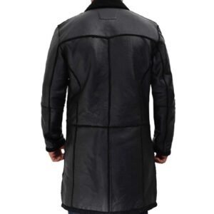 Back view of Men's Real Leather Black Shearling Long Length Coat