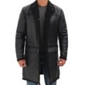 Front view of a model wearing a Men's Real Leather Black Shearling Long Length Coat