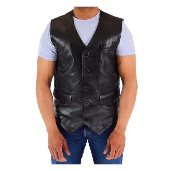 Mens Real Leather Gilet Vest Waistcoat SAM Black