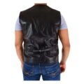 Back view of Men's Real Leather Gilet Vest Waistcoat SAM Black