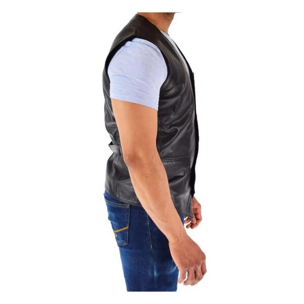 Angled view of Men's Real Leather Gilet Vest Waistcoat SAM Black