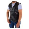 Side tilted view of Men's Real Leather Gilet Vest Waistcoat SAM Black