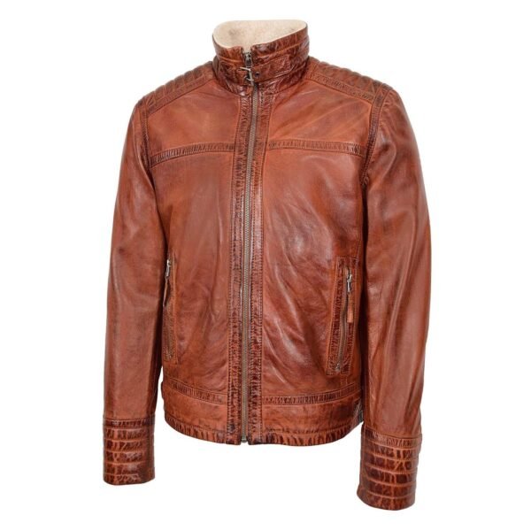 Men's Real Leather Sherpa Lined Jacket Alfie Brown front view