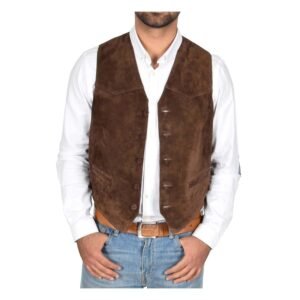 Mens Suede Button Fastening Waistcoat Don Brown