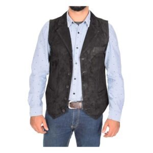 Mens Suede Buttoned Waistcoat Gilet Devin Black