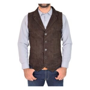 Mens Suede Buttoned Waistcoat Gilet Devin Brown