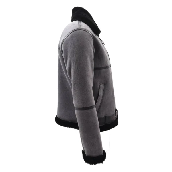 Angled view of Original RAF Flying Sheepskin Jacket Tyler Grey Black Shearling