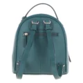 Green textured leather mini backpack with a top handle, front zip pocket, and sleek silver hardware accents rear view