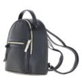 Black textured leather mini backpack with a top handle, front zip pocket, and sleek silver hardware accents side view