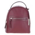 Burgundy textured leather mini backpack with a top handle, front zip pocket, and sleek silver hardware accents