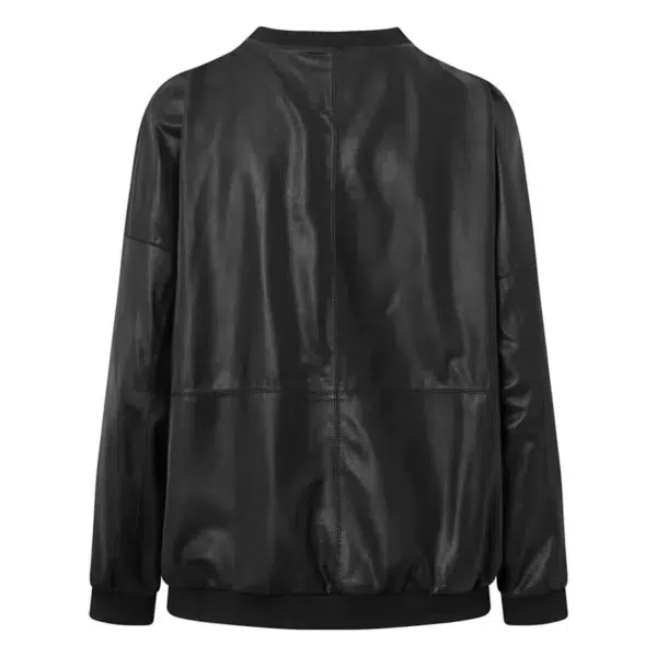 Back view of Sporty Kendra Long-Sleeved Women’s Leather Top Nero Black