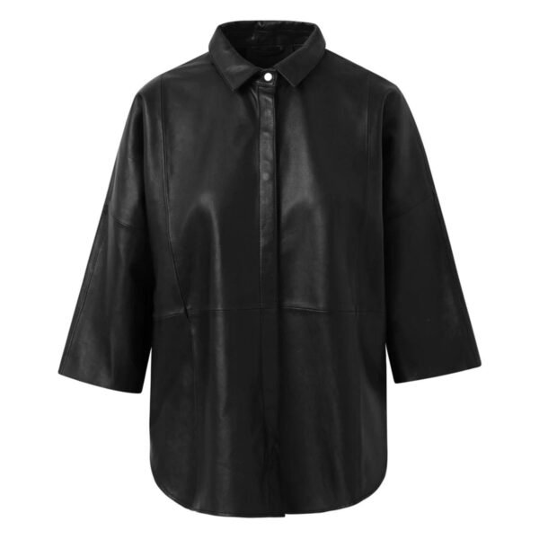 Tenna Loose Fitting Women’s Leather Shirt Nero Black