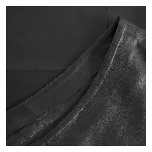 Close-up view shoulder of Tirsa Women’s Leather Top in silky soft leather Nero Black