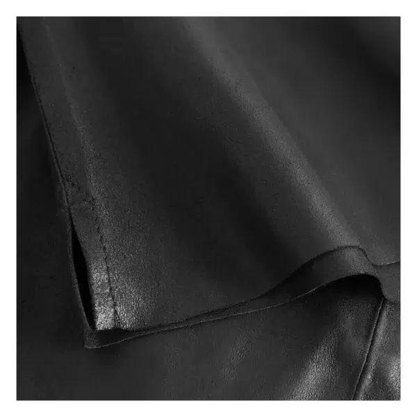 Close-up view of Tirsa Women’s Leather Top in silky soft leather Nero Black