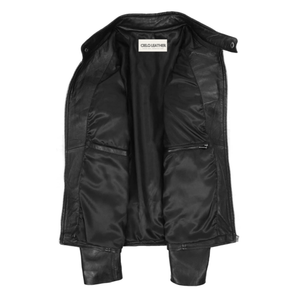 Men's Leather Biker Style Jacket with Quilt Detail Jackson Black inner side