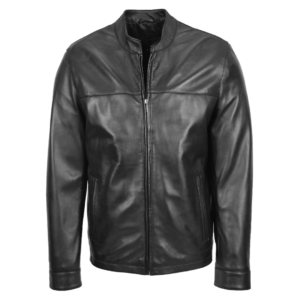 Mens Leather Standing Collar Jacket Paul Black