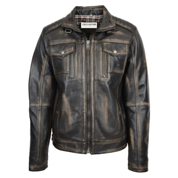 Mens Leather Urban Biker Style Jacket Hugo Rub Off