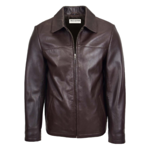 Mens Leather Zip Box Harrington Jacket James Brown