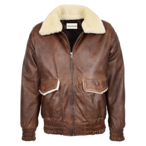 Mens G1 leather bomber jacket Aviator Style Cooper Brown