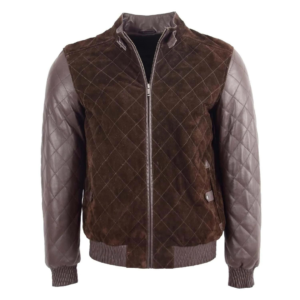 Mens Leather and Suede Bomber Varsity Jacket Bradley Brown