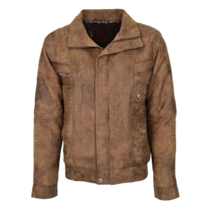 Mens Leather Bomber Blouson Jacket Robert Brown