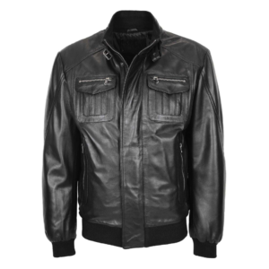 Mens Leather Bomber Flight Jacket Tom Black