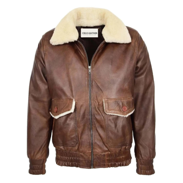 Mens Leather Bomber Jacket G-1 Aviator Style Cooper Brown