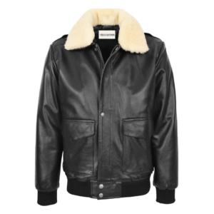 Mens Leather Bomber Jacket G-1 Aviator Style Jarrod Black