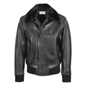 Mens Leather Bomber Pilot Jacket Removable Collar Leroy Black