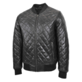 Front side view of Mens Leather Quilted Bomber Jacket Warren Black