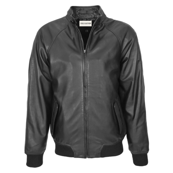 Mens Real Leather Bomber Jacket Raglan Shoulder Francis Black